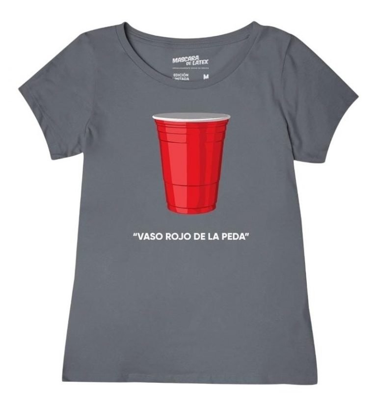 Playera Máscara De Látex Vaso Rojo Aniversario Mujer