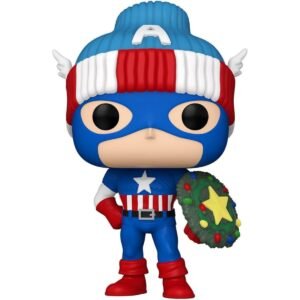 Funko Pop Marvel: Holiday - Capitán América con Gorro