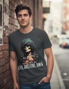 Playera Máscara De Látex Live, Breathe, Rock Hombre