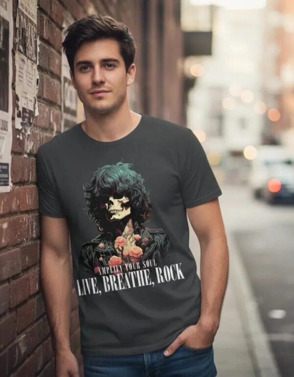 Playera Máscara De Látex Live, Breathe, Rock Hombre
