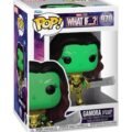 Funko Pop Marvel: What If - Gamora Con Espada De Thanos Esta pieza de vinil destaca por su fantástico diseño y nivel de detalle: muestra a la letal asesina de piel verde luciendo la imponente armadura dorada de Thanos, con grabados cibernéticos plateados en su rostro y cabello oscuro con destellos rojizos.