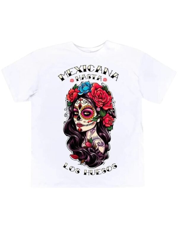 Playera Máscara De Látex Mexicana Hasta Los Huesos Mujer