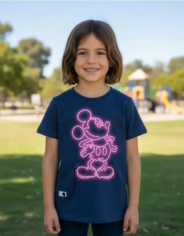 Playera Máscara De Látex Mickey Neón Niña Playera Máscara De Látex Mickey Neón Niña