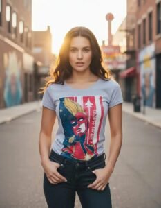 Playera Máscara De Látex Captain Marvel Poster Mujer