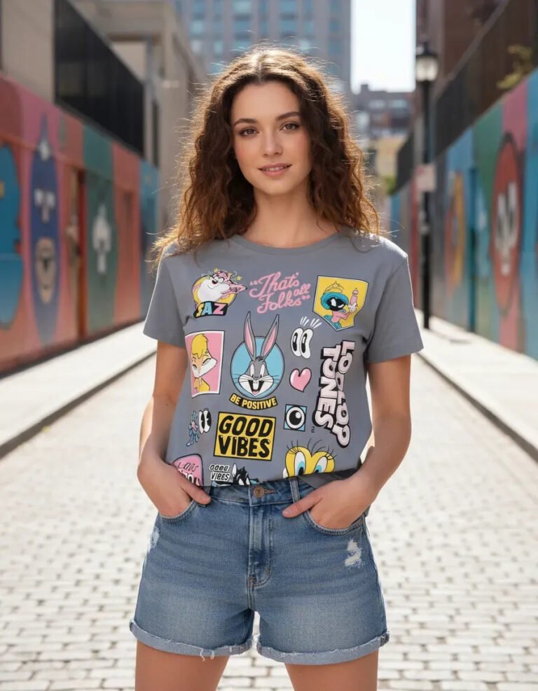 Playera Máscara De Látex Tunes Stamps Mujer