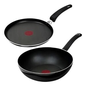 Juego De Sarten Crepero Y Wok T-fal De 28 Y 25 Cm B3061082m Color Negro