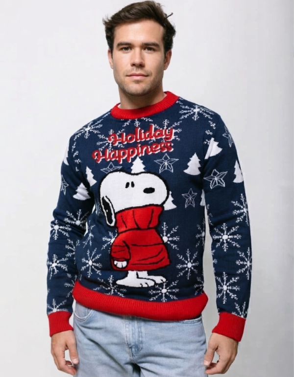 Ugly Sweater Azul Peanuts Snoopy Chamarra Roja