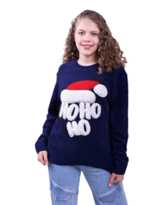 Ugly Sweater Azul Con Gorro De Santa Claus Chenille