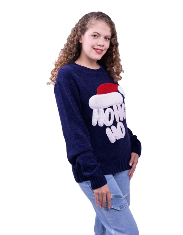 Ugly Sweater Azul Con Gorro De Santa Claus Chenille