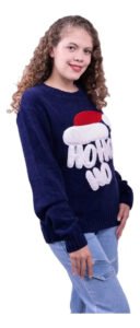 Ugly Sweater Azul Con Gorro De Santa Claus Chenille